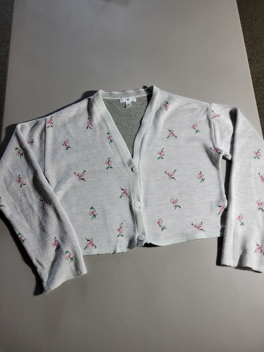 bp White Cropped Cardigan with Pink Floral Cottagecore
